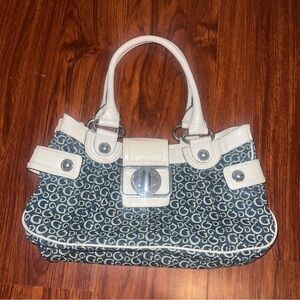 Y2K Guess Denim and White Patterned Shoulder Bag